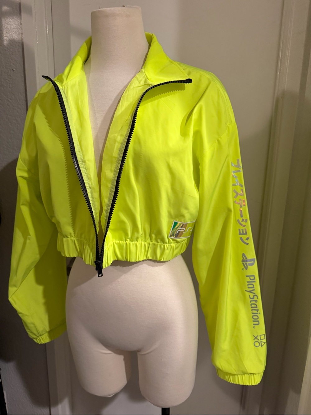 Sony PLAYSTATION Neon Yellow Cropped Windbreaker Jacket